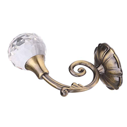 Quaanti 2Pcs Glass Crystal Curtain Holder,Wall Mounted Metal Curtain Holdbacks,Window Tie Back Clips Wall Hook Tassel Holder Curtain Holdbacks Tassel Multi Use Wall Hook Coat Hanger (Khaki)