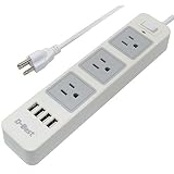 D-Best Surge Protector Power Strip with 3-Outlet and 4-Port Smart USB Charger, 6.7 Ft Long Cord (GRY)
