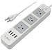 D-Best Surge Protector Power Strip with 3-Outlet and 4-Port Smart USB Charger, 6.7 Ft Long Cord (GRY) primary