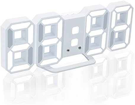 Modern Digital LED Wall Desktop Shelf Clock for Bedroom Home Office,Large 3D Decorative Alarm Clock with 3 Adjustable Brightness Levels USB Charging Port &amp; Snooze (White Light)
