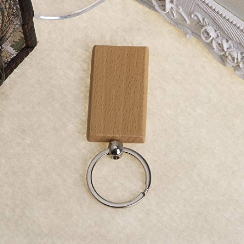 Pack of 10 Blank Wooden Key Chain Personalized EDC Wood Keychain Key Ring Key Tags DIY Keychain Supplies for Craft (Rectangle)