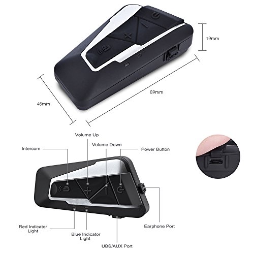 AUTOLOVER Bluetooth Motorcycle Intercom 1200M Helmet Headset Communication System with Microphones for MP3 Player/GPS/Walkie-Talkie, Hands Free & FM Radio (Dual) - Thumbnail 2