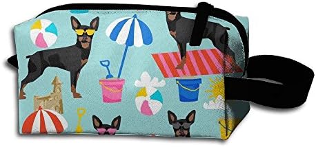 Sandcastles Beach Miniature Pinscher Cosmetic Bag,Portable Travel Makeup Case Pouch Toiletry Wash Organizer.