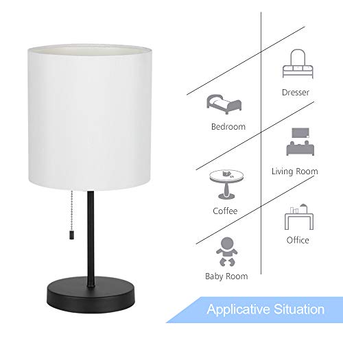Nightstand Lamp, Contemporary Bedside Table Lamp, Black Metal Base Desk Lamp with Fabric Shade for Living Room, Bedroom, Office, College Dorm,Coffee Table - Thumbnail 3