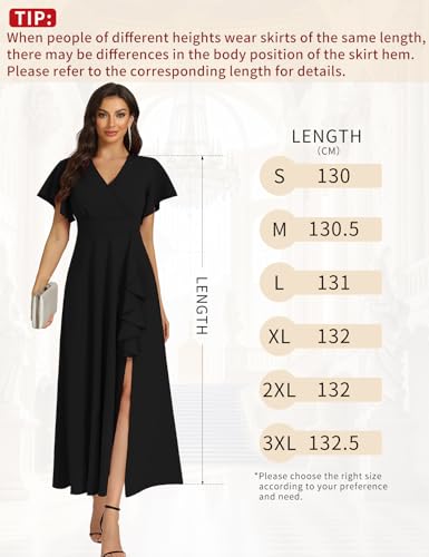 COOAN Women's Black Long Formal Dresses, Cocktail Dresses, Wedding Guest Dresses, Ruffle Division, Elegant V Neck, Party Dresses