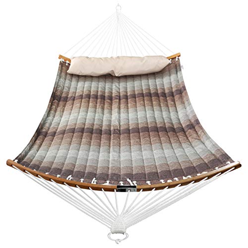 Thicken Hammock with Foldable Curved Bamboo Spreader Bars,Detachable Pillow