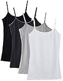 Caramel Cantina Shelf Bra Cami Tank-Top in Assorted Colors 2 or 4-Pack (Large, Blk/Grys)