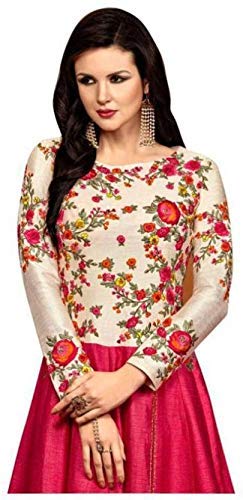 vekisa women's cottton silk embroiderd long gown(pink_freesize)