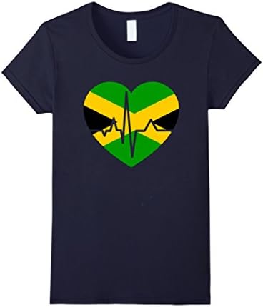 Women's Jamaica Love Heartbeat Gift Flag T-Shirt Large Navy
