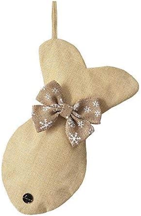Stockings & Holders - Beyond Your Thoughts New Fish Burlap Christmas Stockings for Cats Holidays Family Decoration Jute Natural Linen-16 inches x 8 inches 3# Snow Bowknot