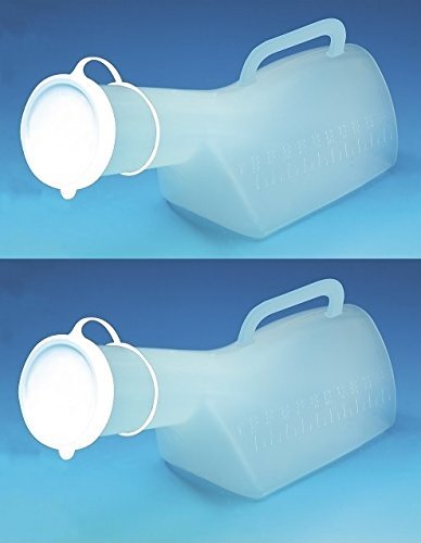 Urine Bottle with Long Neck, lid and Handle and Brush - Male Urinal Pack of 2 - - Includes a Cleaning Brush 1 Litre Capacity.