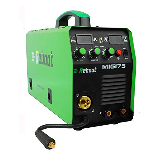 Mig Welders Flux Core Gasless - Reboot MIG175 Mig Welding Machine Wire Automatic Feed Gas and Gasless High Duty Cycle Stick Welder 2.2/11LBs Solid Wire 2 in 1 IGBT Inverter Welder (MIG175)