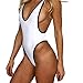 CROSS1946 Womens Deep V One Piece Backless Cheeky Swimwear Semi Thong Bikini S White