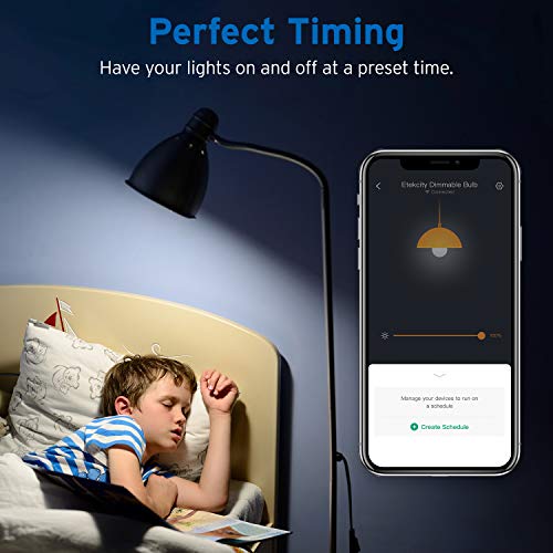 Etekcity Smart Light WiFi Dimmable Soft White LED Bulbs, Work with Alexa, Google Home and IFTTT, Easy Setup Schedule, A19 E26, 60W Equivalent, 806LM, 2700K, No Hub Required, UL Listed