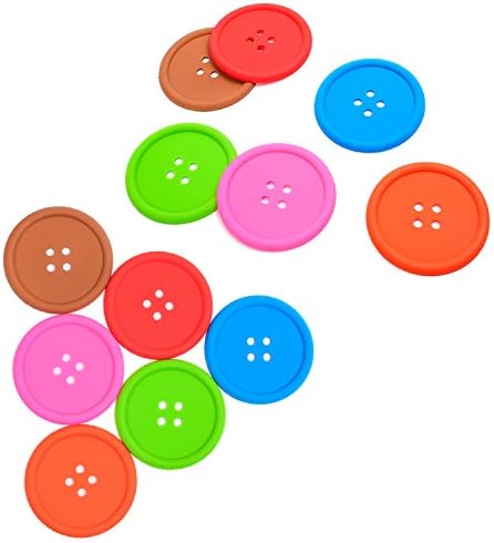BmStar 12 Pcs Button Slice Silicone Coaster, Non-Slip Drink Cups Pad
