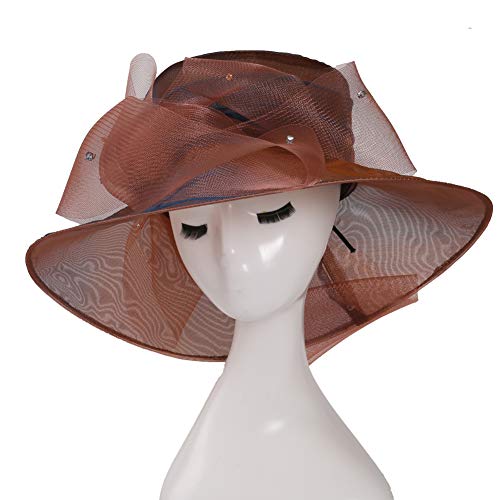 Go Mai Accessories Women's Organza Kentucky Derby Hat Fashion New Ladies Multicolor Elegant Personality Sun Hat Brown
