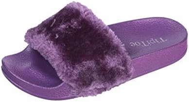 Little Girls Twinkle Toe Flip Flop Slide Slipper with Soft Faux Fur Top (13 M US Little Kid, Purple)