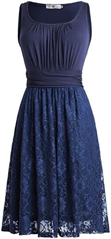EEAMDRK Women's Elegant Audrey Hepburn 1950s Vintage Lace Dress (L, Blue)