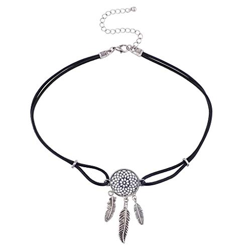 Lux Accessories Black Suede Burnished Silver Tone Dream Catcher Feather Choker