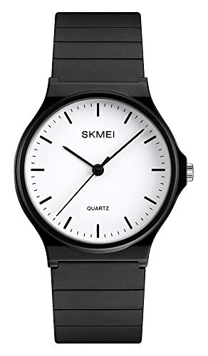 Simple Design Analog Watch with Black Resin Band for Men/Women Student Watches White Face