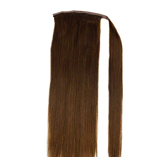 LaaVoo 12" Long Straight Wrap Around Ponytail Real Human Hair Extensions Lovely Color Dark Brown For Women Thick Hairpiece Binding Pony Tail Extension 80g (#4)