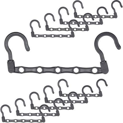 TTmarket 10pcs Magic Clothes Hangers, Space Saving Hanger Organiser Standard Closet Wardrobe Clothing Shirt Non Slip Hangers Organiser Multifunctional Hanging Updated Hook Design - Black