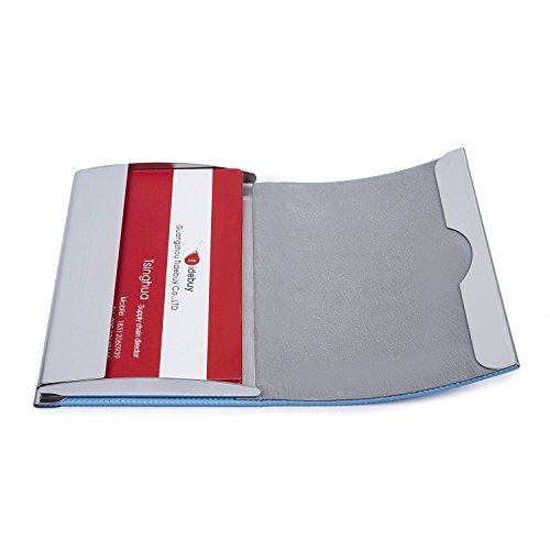 PU Leather And Metal Business Card Holder Name Card Credit ID Case with Magnetic Shut Blue Arc