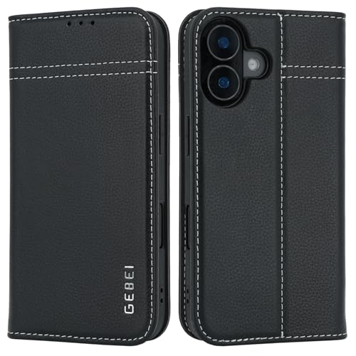 Hülle Echt Leder für iPhone 16 Plus (6,7") - Premium Echte Lederhülle mit Standfunktion Kartenfach Magnetverschluss Flip Case Ledertasche Handyhülle S