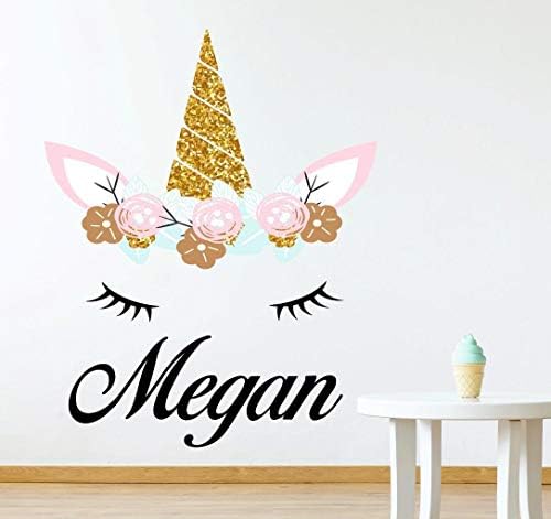 Personalised Name Unicorn Wall Art Girls Room Children's Kids Sticker Vinyl u4 (Large)
