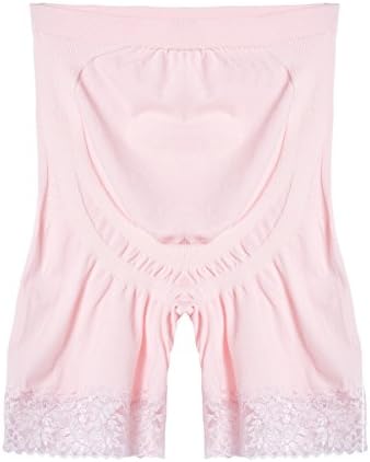 Fimage Women's Lace Seamless High Stretch Maternity Underwear Support Boyshort Panty Pink L