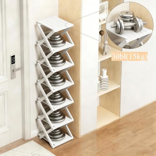 Zapatero de bambú - No requiere montaje, organizador de zapatos plegable, estantería multifuncional para recibidores, rincones y dormitorios, 7 estantes, color blanco (reforzado y de mayor grosor)