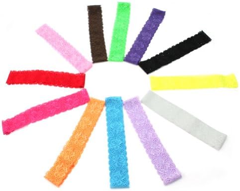 12pcs Cute Lovely Mixed Colorful Lace Stretch Elastic Headbands Hair Band Accessories