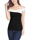 Allegra K Women's Contrast Color Slim Fit Off The Shoulder Top