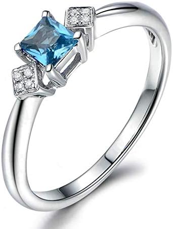 Beydodo Womens 925 Sterling Silver Ring Diamond Round Diamond Princess Cut Blue Topaz Ring Size H 1/2-V 1/2 Wedding Rings Zirconia