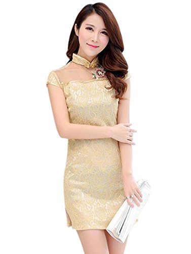 Aro Lora Women's Lace Solid Color Chinese Cheongsam Mini Party Dress