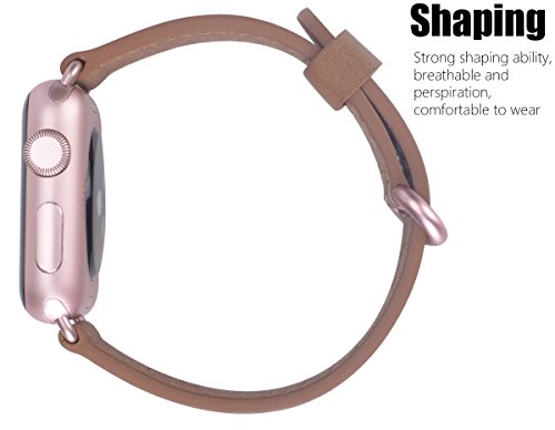 JSGJMY Apple Watch Band 38mm Women Caramel Vintage Genuine Leather Replacement Wrist Apple Watch Strap with Rose Gold Metal Clasp for Apple Watch Series 3 Series 2 Series 1 Sport and Edition - Thumbnail 4