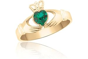 10K Yellow Gold Emerald Green Claddagh Ring