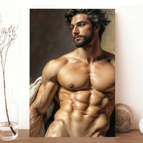HMLZSJ Nude Muscle Male Torso Portrait Art Gay