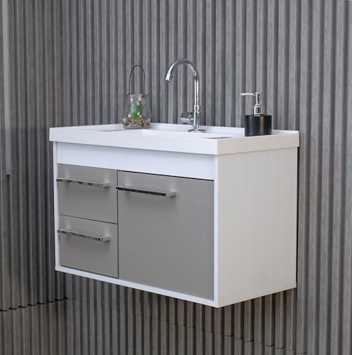 RIVERZZA Kit Armário para Banheiro 60cm MDF com Cuba + Espelheira - Potenza (Gianduia)