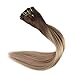 Full Shine 16 Inch Balayage Hair Extensions Human Hair Clip Extensions Ombre Color 4 Brown Fading to 18 and 27 100g 10 Pcs Full Head Clip in Extensions Remy Human Hair Clip in Hair Extensions