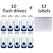 Elevate Your Data Storage with Enfain's 16GB USB 2.0 Flash Drives: 10 Pack of Stylish Blue Swivel Thumb Drives with LED Indicators and 12 White Labels for Easy Content Organization