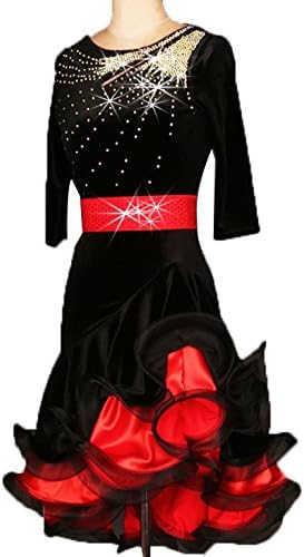Wangmei Velvet Latin Dance Competition Suit For Womem Backless Self-cultivation Colorblock Latin Dance Dresses With Rhinestone