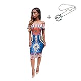 Women Traditional African Dress, Misaky Print Dashiki Bodycon Short Sleeve Dress