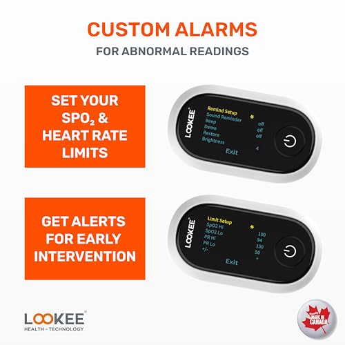 LOOKEE A320 Premium Pulse Oximeter Finger Heart Rate Oxygen Monitor | Proudly Canadian | SpO2 Blood Oxygen Level | Medical Accuracy, Alarm & PI | OLED Display | Batteries & Lanyard