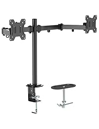 EVERVIEW - Soporte para monitor de brazo articulado doble (compatible con la mayoría de monitores LCD de 13 a 27 pulgadas con abrazadera C, base de montaje de ojal de 17,6 lbs)