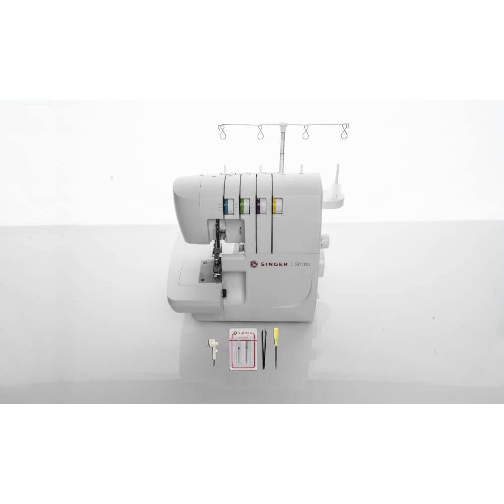 SINGER S0100 Metal Frame Serger with Accessory Kit | Overlock Machine with 6 Built-in Stitches, 2-3-4 Thread Capability, Adjustable Tension & Stitch Length, 1300 Stiches per Minute & Differential Feed