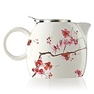 Tea Forte PUGG Ceramic Teapot Infuser Set with Loose Lea Tea Steeping Basket and Lid, Cherry Blossoms