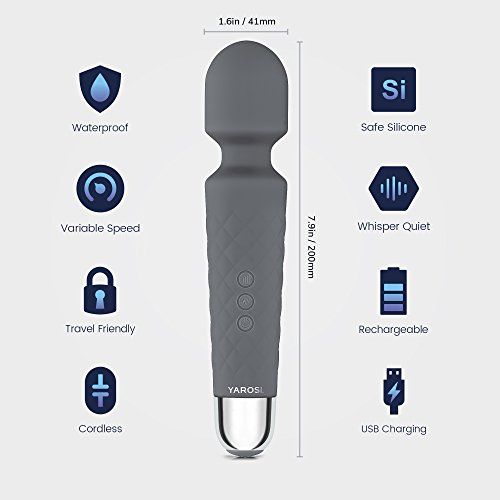Cordless Wand Massager by Yarosi - Strongest Therapeutic Vibrating Power - Best Rated for Travel Gift - Magic Stress Away - Perfect for Muscle Aches and Personal Sports Recovery - USB - Mini - Grey - Thumbnail 2