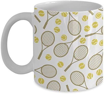 Tennis Balls And Rackets Coffee Mug, White, 11 oz - Unique Gifts By huMUGous