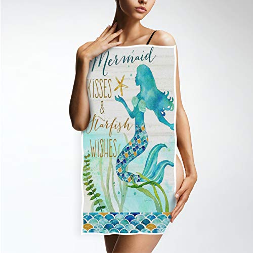 Pfrewn Retro Mermaid Hand Towels 16x30 in Fish Scales Shell Bathroom